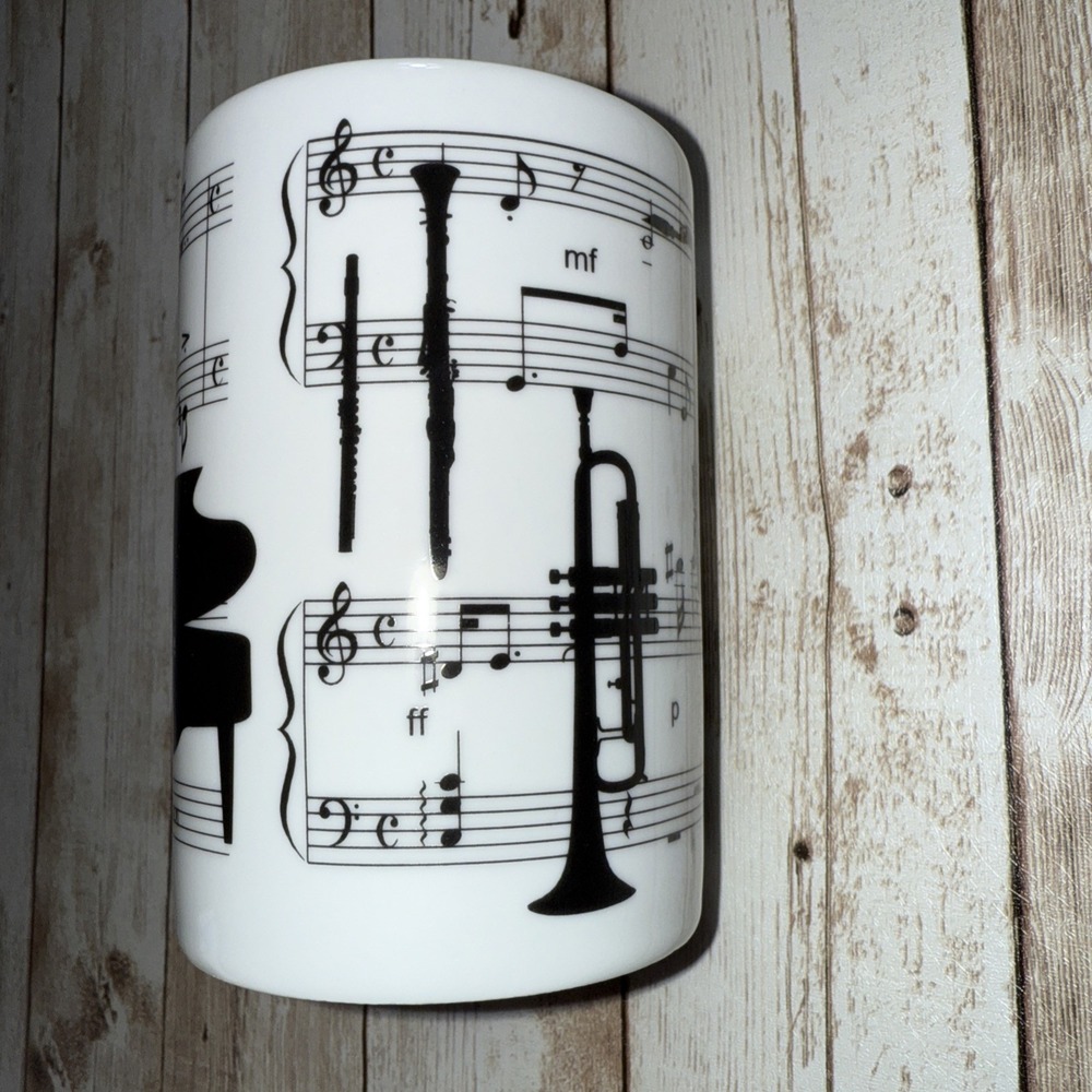 Konitz Music‎ Lovers Mug Instruments Piano Sax Trumpet 4" Tall Holds 10 oz - Picture 2 of 5